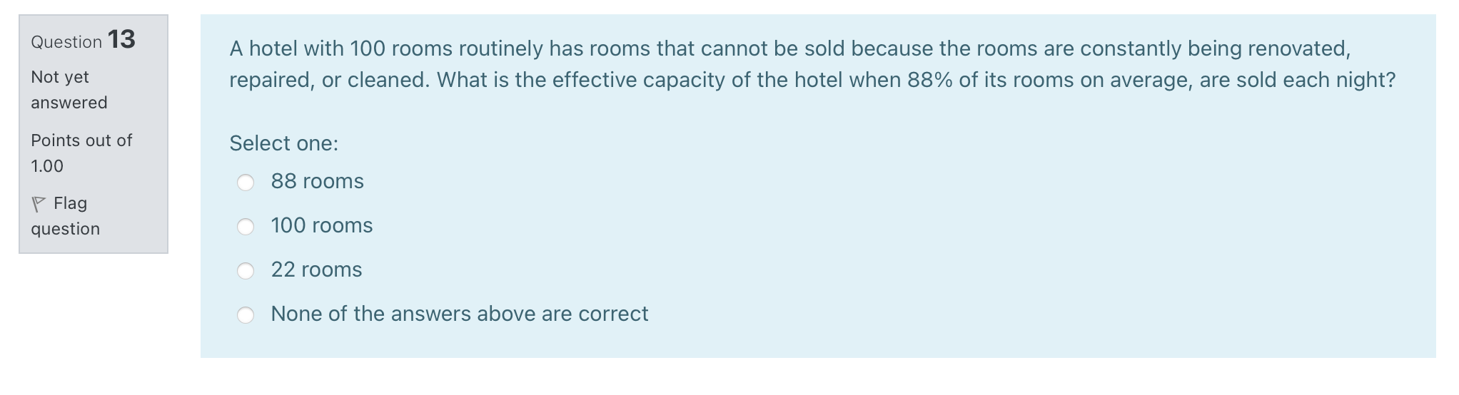 Question 13 A hotel with 100 rooms routinely has