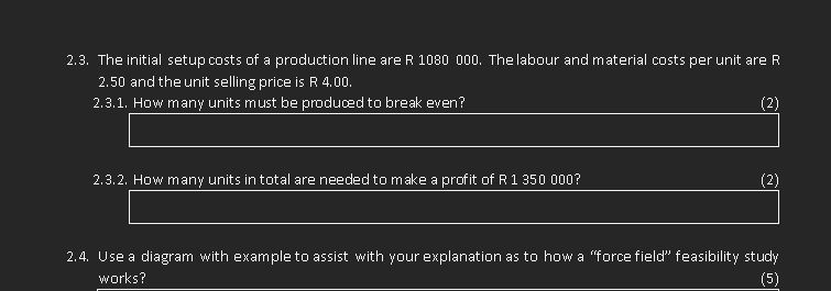 2.3. The initial setup costs of a production line