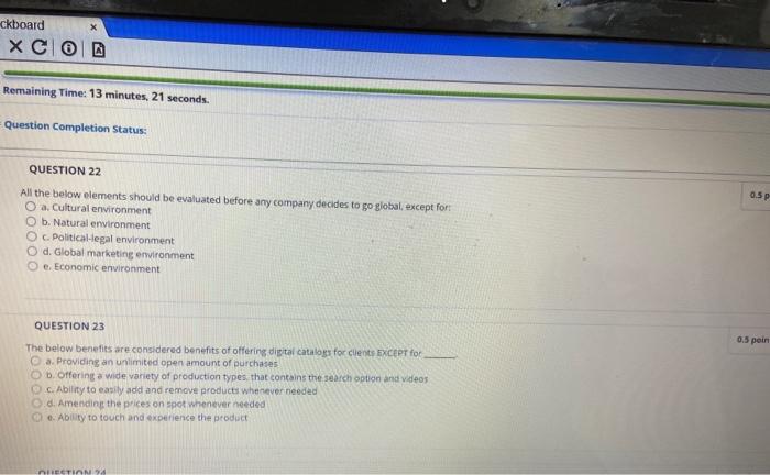 ckboard Remaining Time: 13 minutes, 21 seconds.