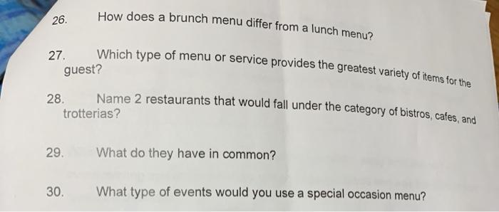 26-30 Please help Answer 26. How does a brunch