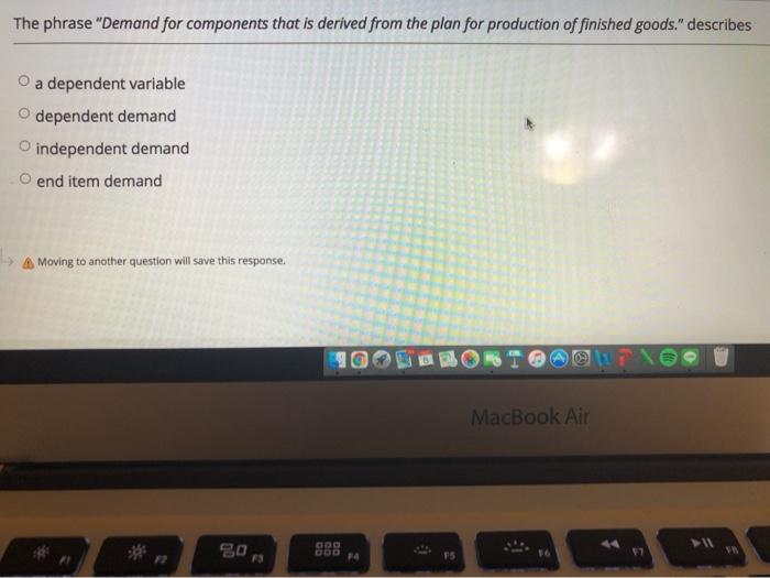 The phrase "Demand for components that is derived