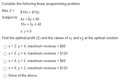 Consider the following linear programming