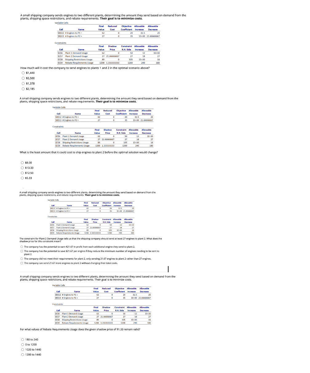 undefined A small shipping company sends engines