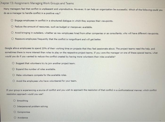 Chapter 13: Assignment Managing Work Groups and