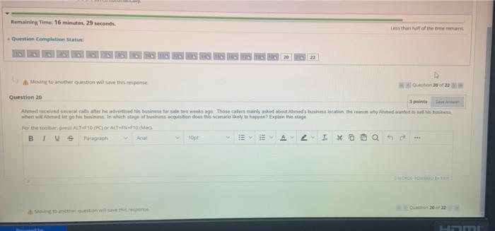 Remaining Time: 16 minutes, 29 seconds. Question