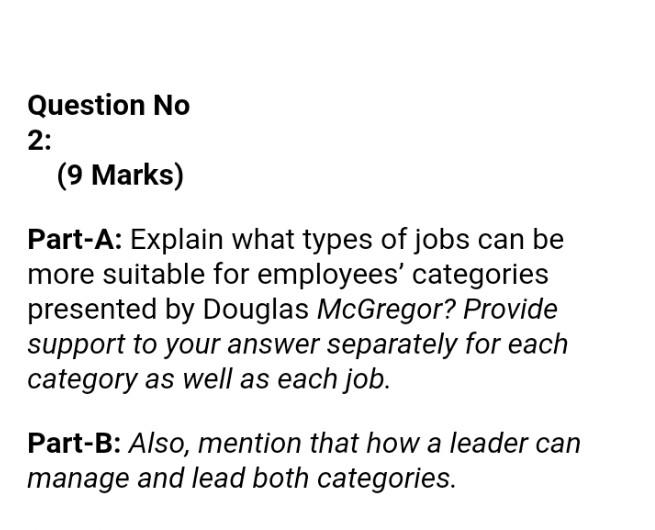 management Question No 2: (9 Marks) Part-A: