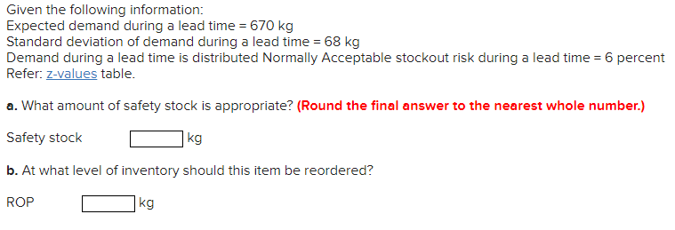 Given the following information: Expected demand