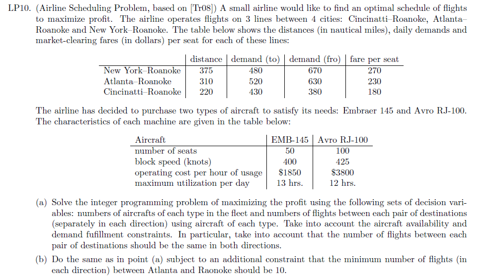 LP10. (Airline Scheduling Problem, based on