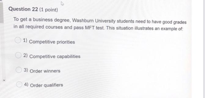 Question 21 (1 point) In a production operation