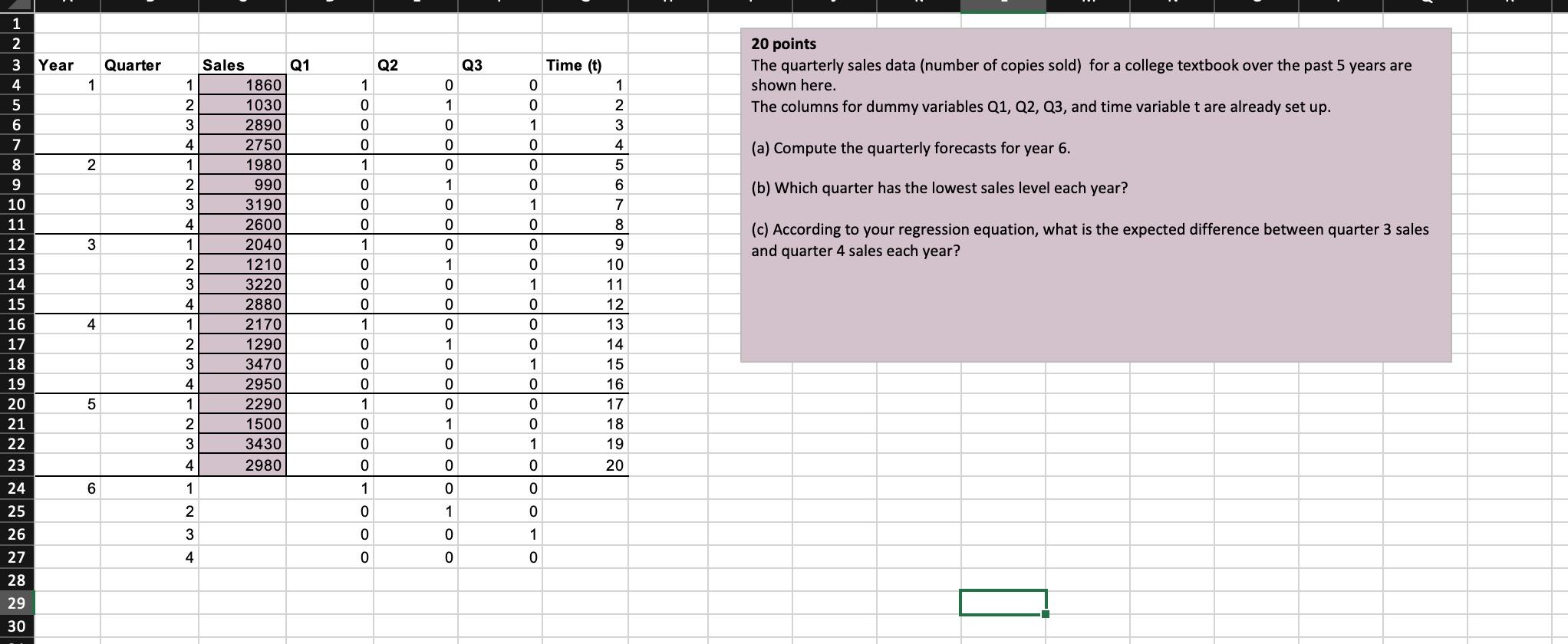 2 3 Year Quarter Q2 Q3 Time (t) 20 points The