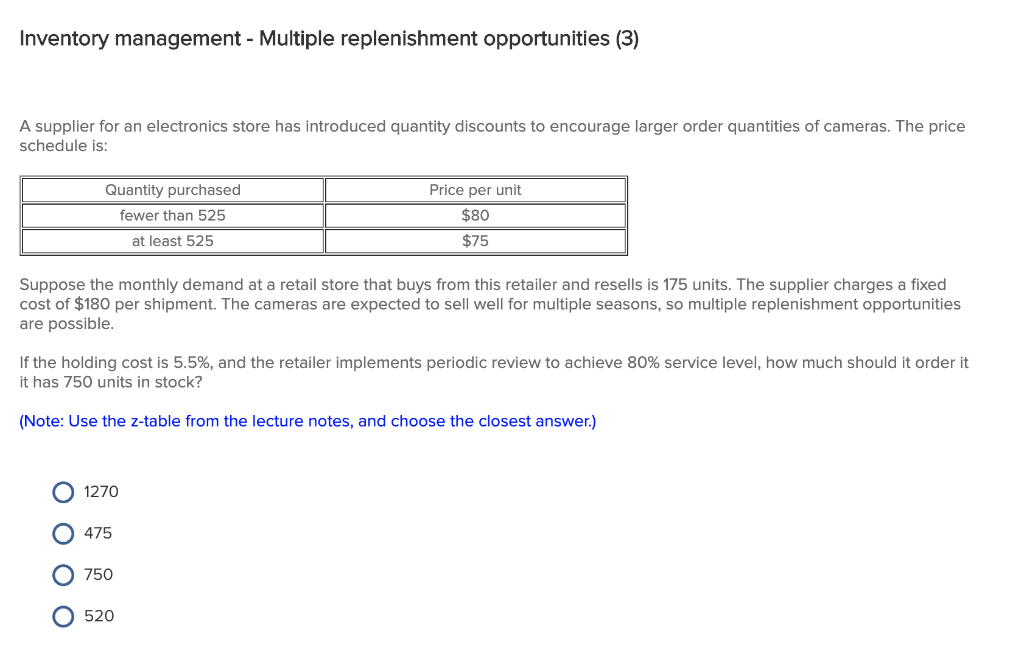 Inventory management - Multiple replenishment
