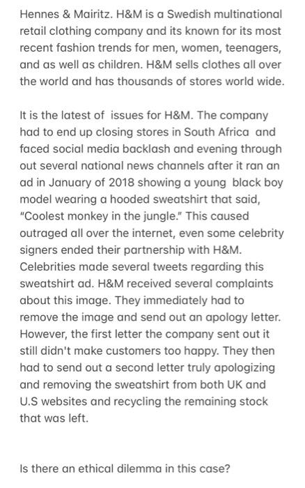 Hennes & Mairitz. H&M is a Swedish multinational