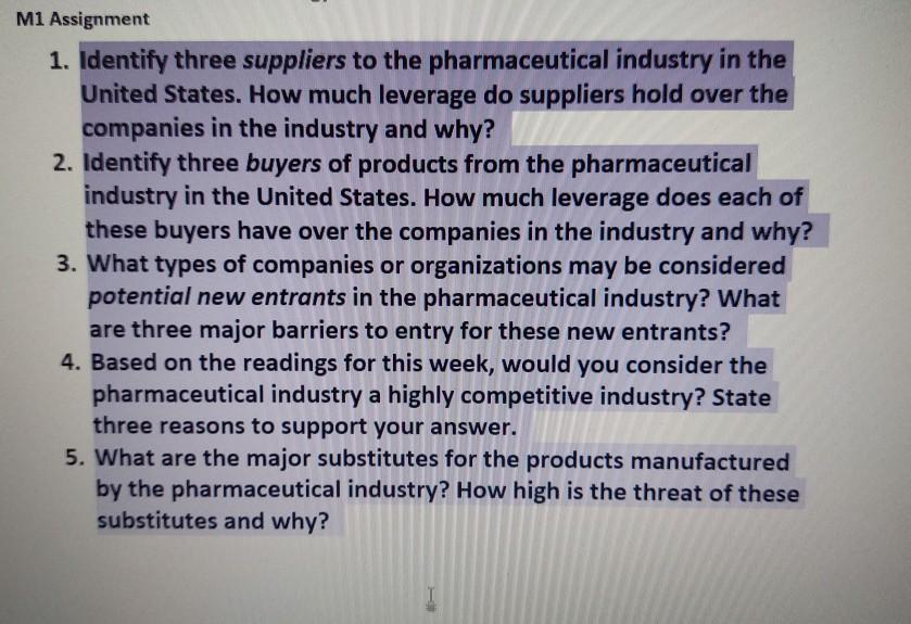 M1 Assignment 1. Identify three suppliers to the