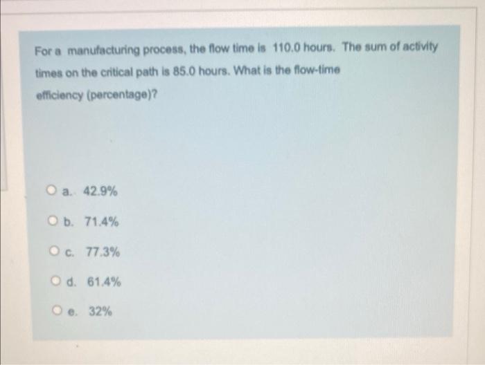 3-4 Fl For a manufacturing process, the flow time