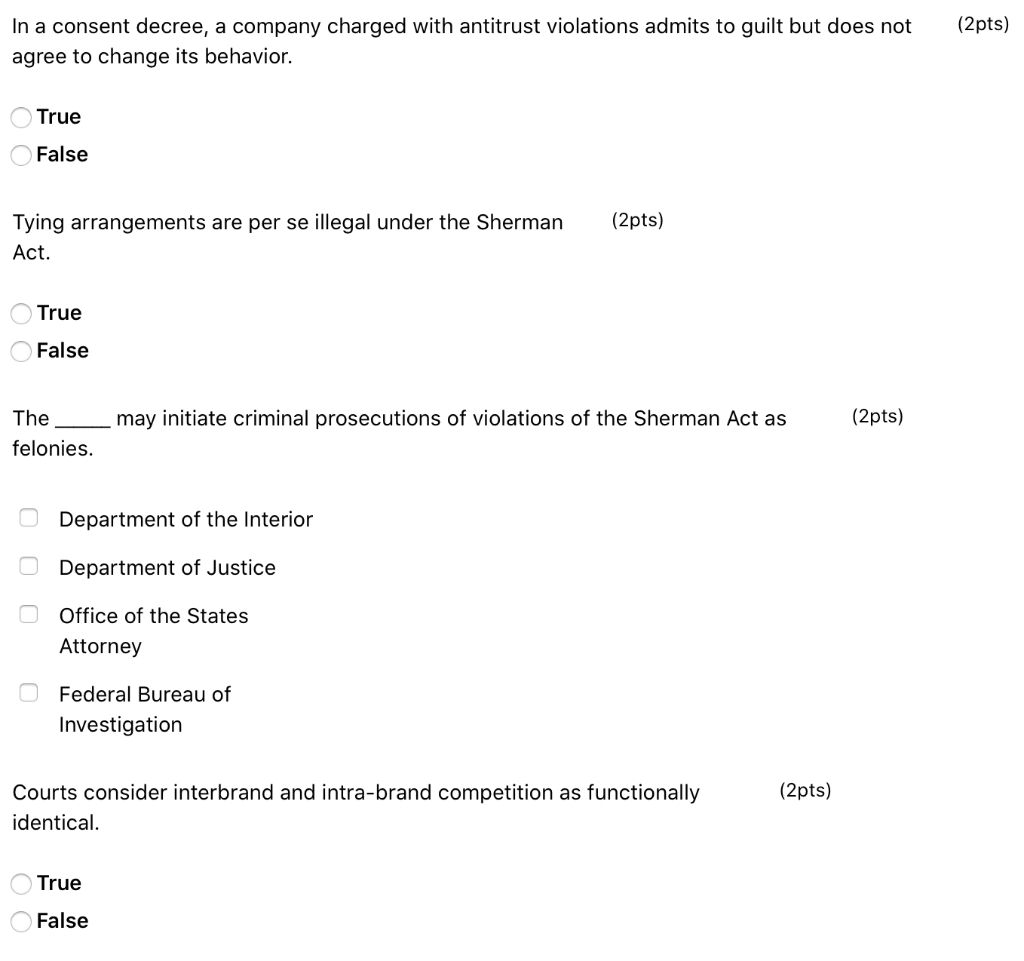 (2pts) In a consent decree, a company charged