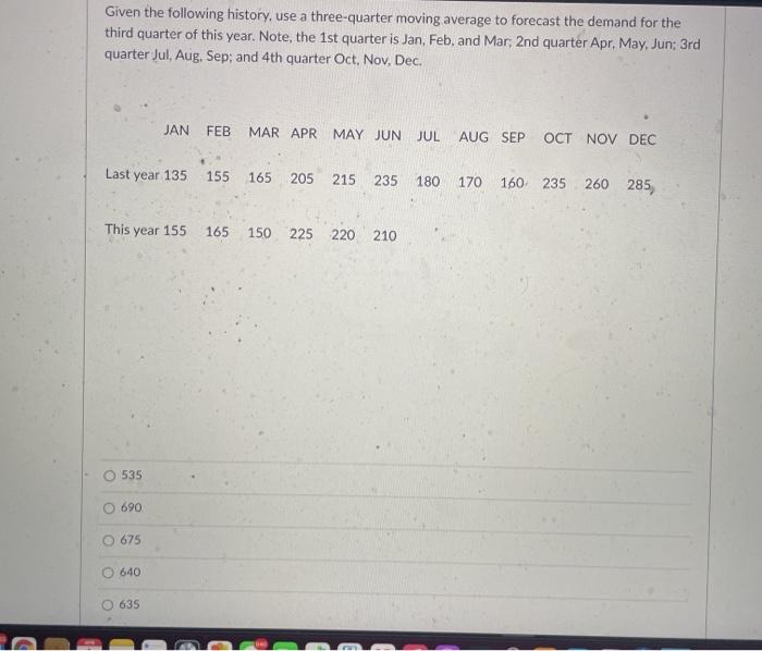 Given the following history, use a three-quarter
