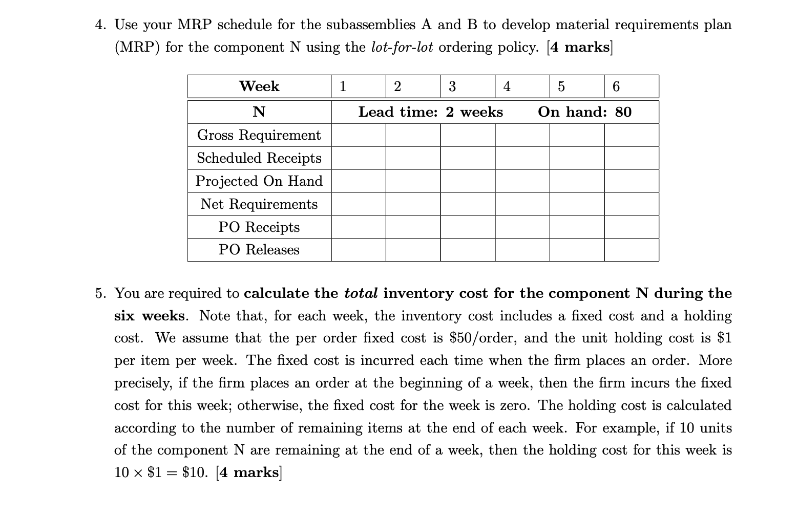 A company produces an end item 'F', which is