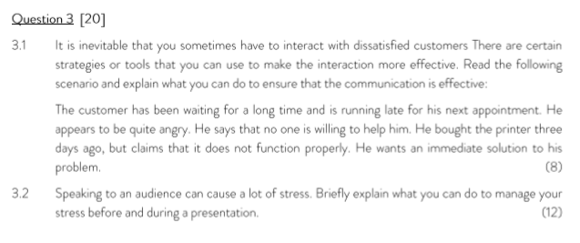 Business Communication 3.1 Question 3 [20] It is