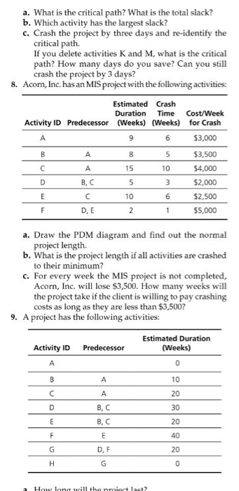 Question 8 parts a, b and c. For a, the PDM is