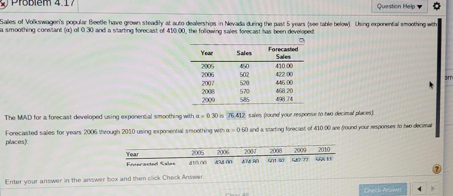 Question Help Sales of Volkswagen's popular