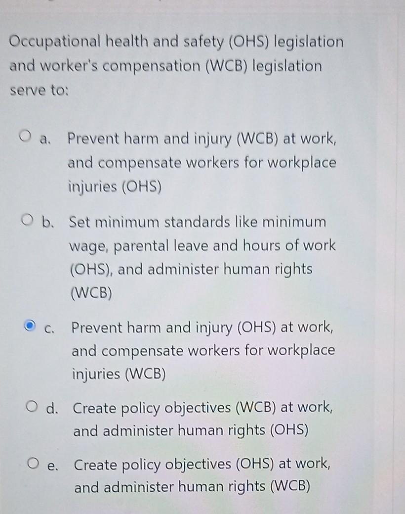 Occupational health and safety (OHS) legislation
