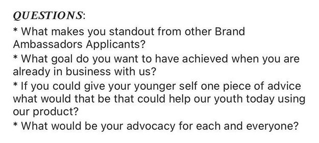 QUESTIONS: * What makes you standout from other