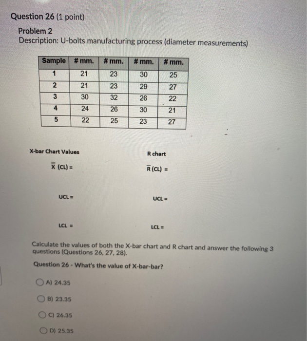 Question 26 (1 point) Problem 2 Description: