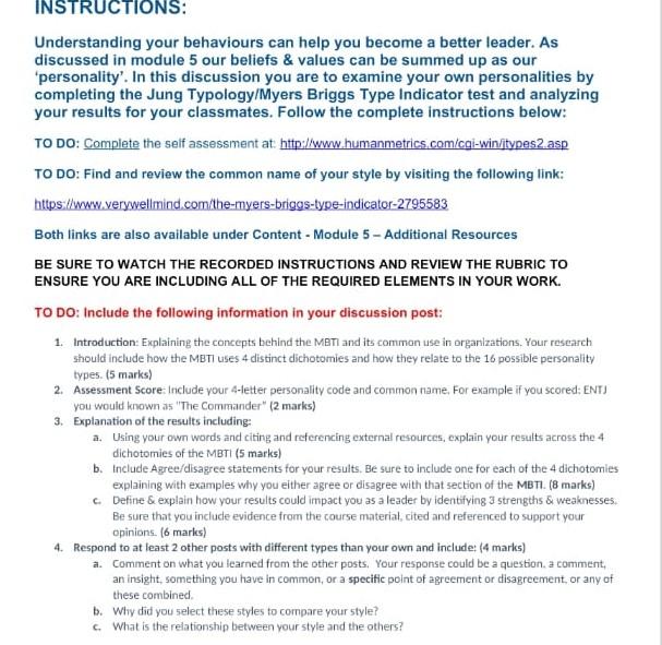 INSTRUCTIONS: Understanding your behaviours can