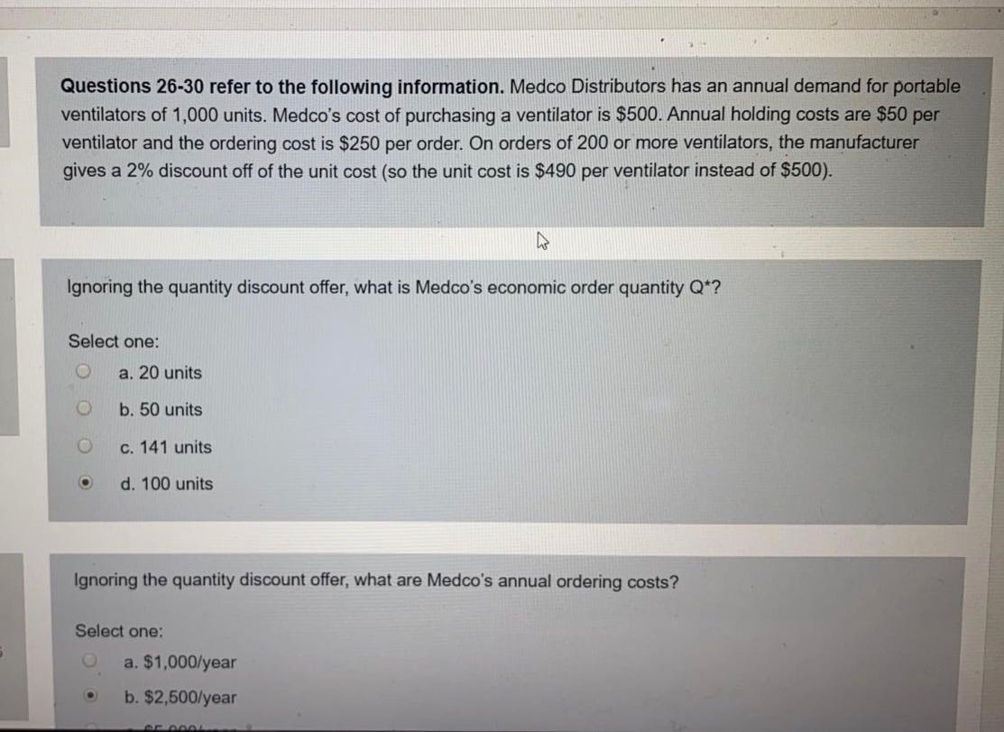 Questions 26-30 refer to the following