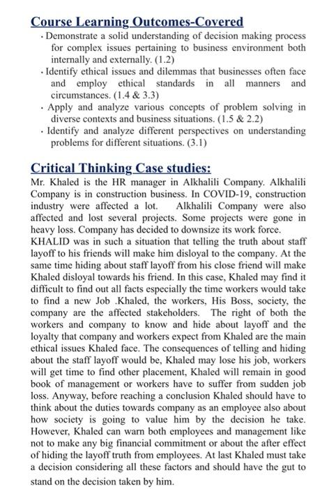 Course Learning Outcomes-Covered Demonstrate a