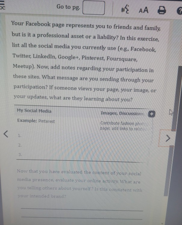 118 Go to pg: AAC Your Facebook page represents