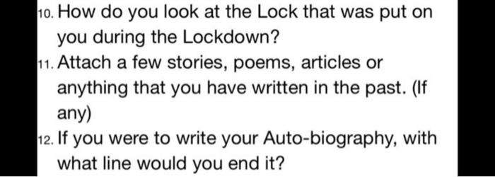 Please answer this questions briefly for