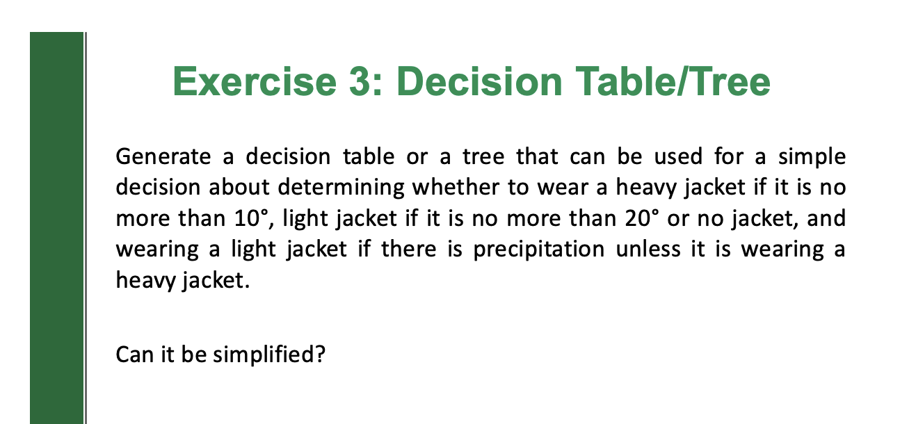 Solutin 4 Exercise 3: Decision Table/Tree