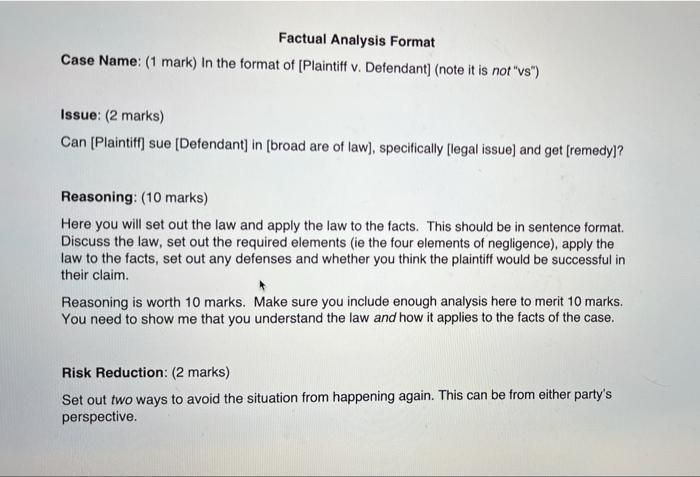 Factual Analysis Format Case Name: (1 mark) In