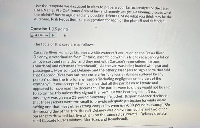 Factual Analysis Format Case Name: (1 mark) In