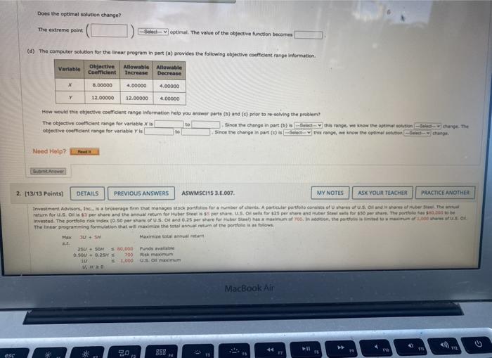 Consider the following linear program. Min 8X +