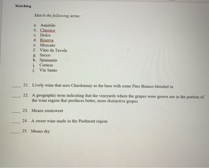 Matching only Matching Match the following terms: