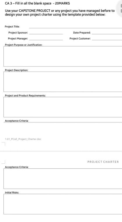 CA 3-Fill in all the blank space - 20MARKS Use