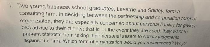 1. Two young business school graduates, Laverne