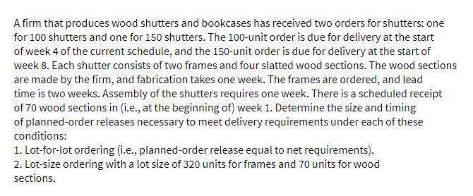 A firm that produces wood shutters and bookcases