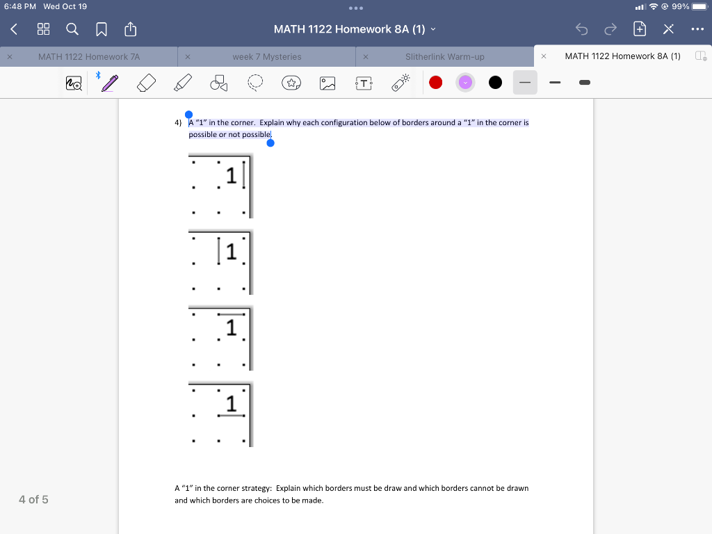 4) A "1" in the corner. Explain why each