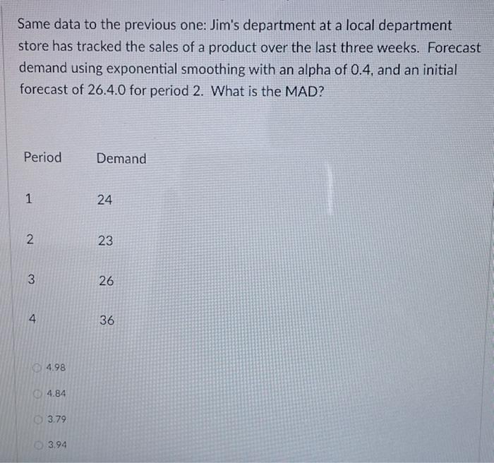 Same data to the previous one: Jim's department