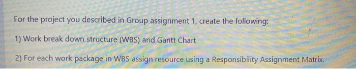 For the project you described in Group assignment