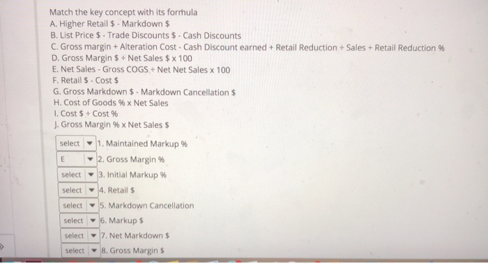 Match the key concept with its formula A. Higher