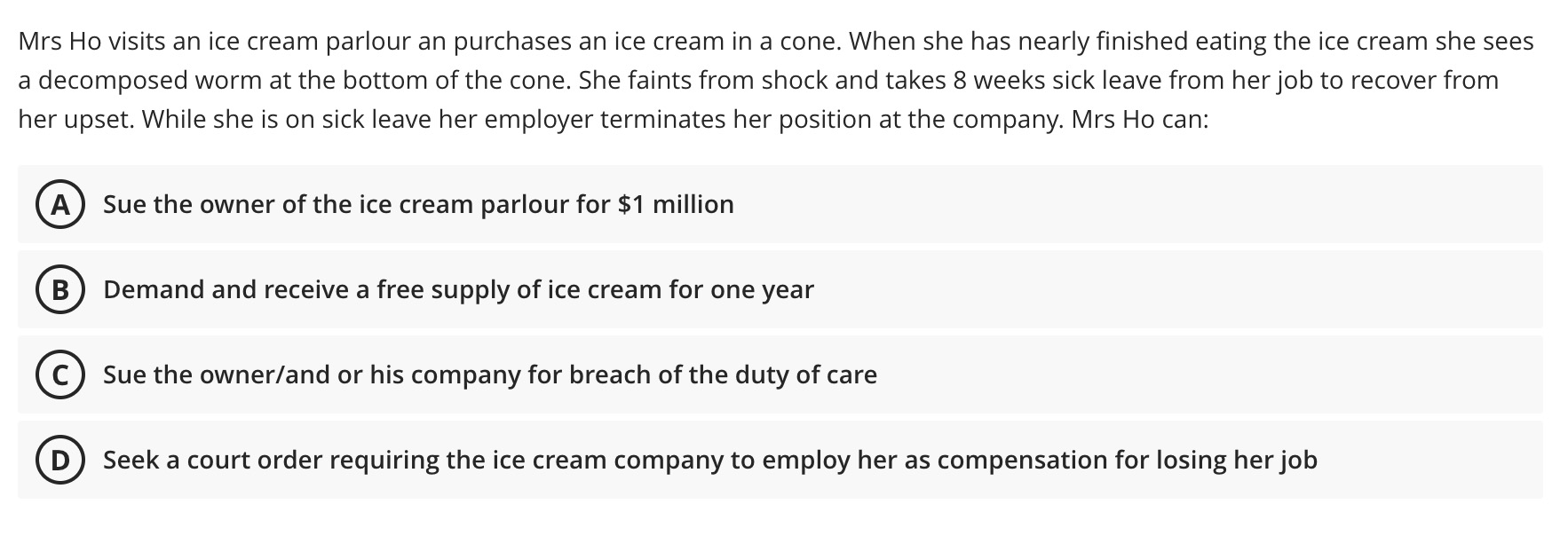 Mrs Ho visits an ice cream parlour an purchases