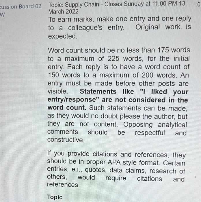 0 Eussion Board 02 Topic: Supply Chain - Closes