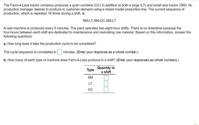 The Farm-4-Less tractor company produces a grain