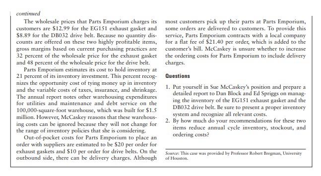 CASE PARTS EMPORIUM It is June 6, Sue McCaskey's