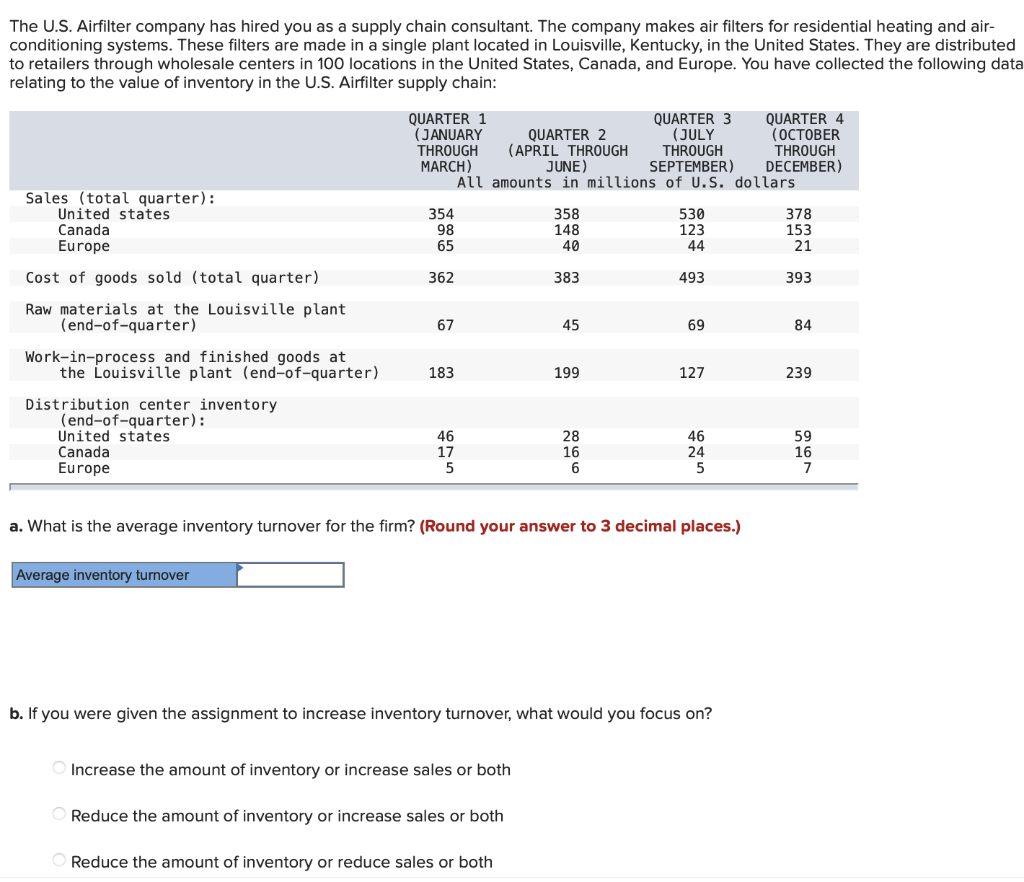 The U.S. Airfilter company has hired you as a