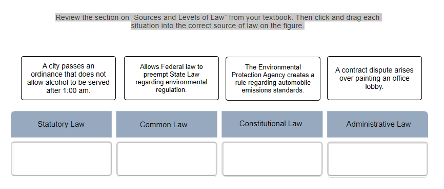 Click and drag each situation into the correct